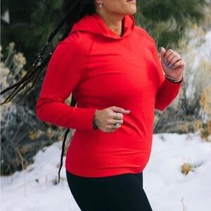 Zyia Active Sunset Red Peak Performance Seamless Perforated Hoodie, Size Large